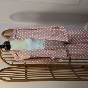Vintage handmade pant set mauve and white polka dots dagger collar